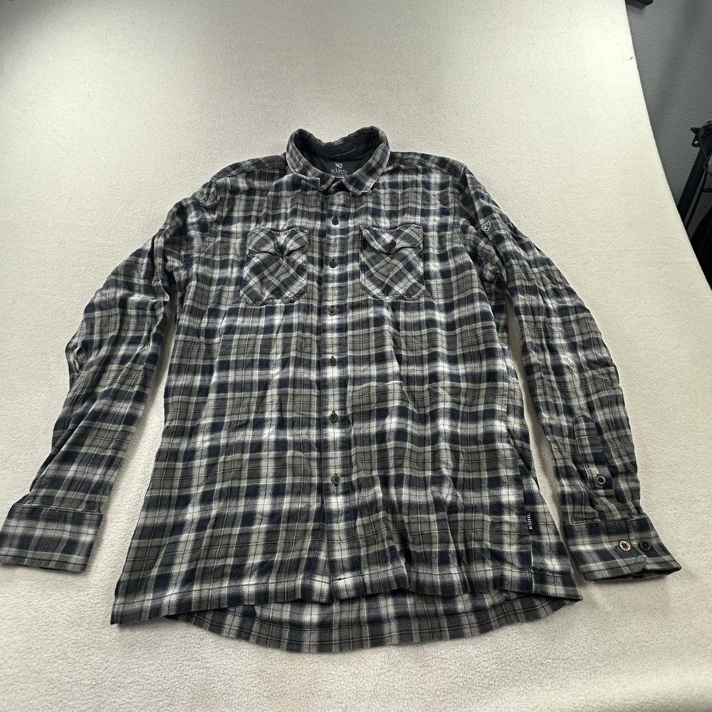 Kuhl Dillingr Flannel Shirt Mens Medium Gray Plaid Long Sleeve Hiking Outdoor